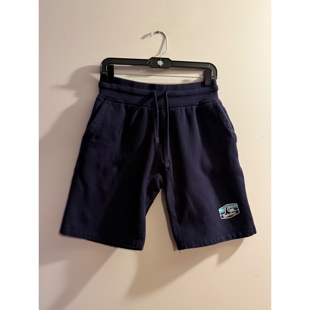 Quiksilver Mens Navy Blue Fleece Sweat Shorts Logo Patch Size Small